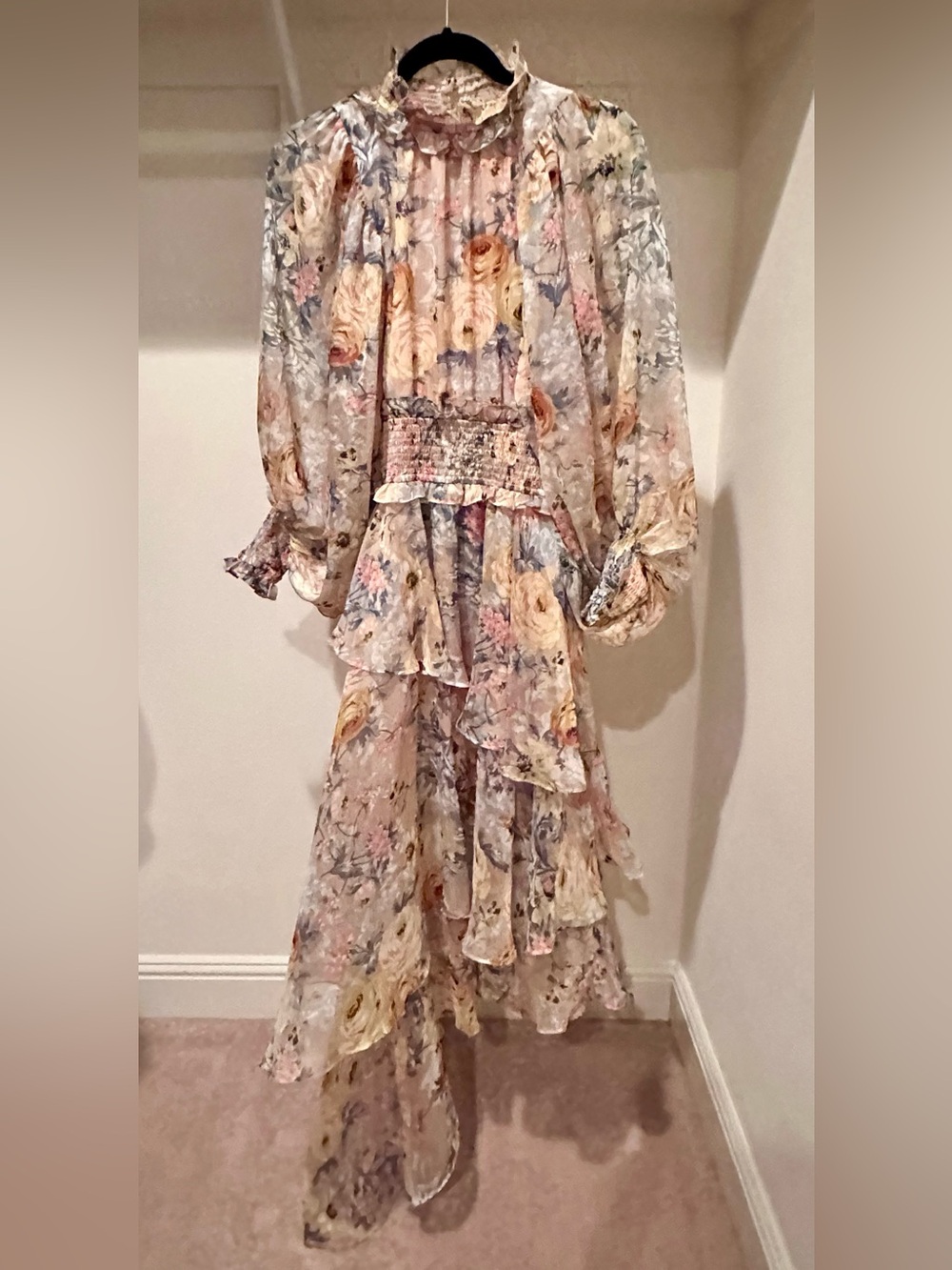 Elliatt Pastel Floral Asymmetrical Ruffle Dress